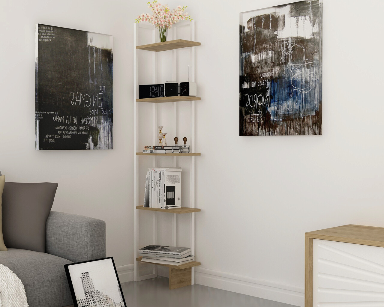 Corp biblioteca, Hanah Home, Alice, Stejar / Alb - imagine 4